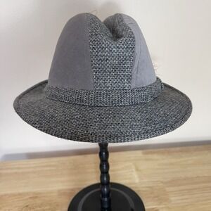 Vintage ADAM New York Gray Plaid Fedora Hat Cap Wool USA Medium 7 Berkshire‎